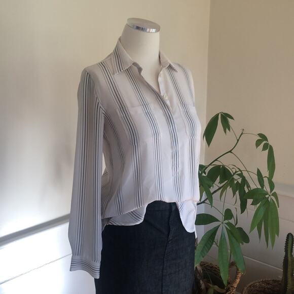 Ann Taylor LOFT Long Striped Blouse Tunic Top Black Cream Vertical Stripe XXSP - Picture 3 of 8